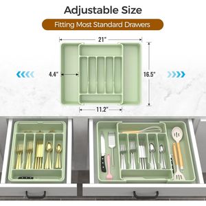 Organizzatore per posate da cucina espandibile extra large, senza BPA, per alimenti, in argento, per cassetti e utensili - Product Image 3