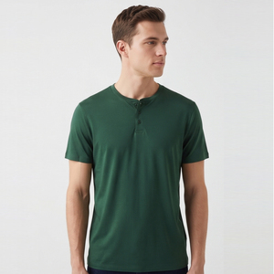 เสื้อยืดคอกลมแขนสั้นสีเขียวล้วนสำหรับผู้ชาย ผ้าฝ้าย 100% ทรงปกติ สวมใส่สบาย ผ้าเจอร์ซีย์ถัก ย้อมสีพื้น - Product Image 1