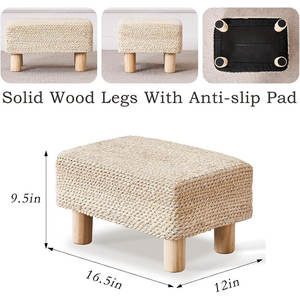 Hand-Woven Natural Seagrass Rectangular Ottoman with <b>Wooden</b> Legs Natural Seagrass Foot <b>Stool</b> for Living Room Bedroom Entryway - Product Image 3