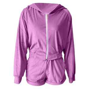 Ensemble assorti de chemise à capuche courte et short pour femme, nouvelle collection été, ensemble deux pièces pour le sport, tenue décontractée pour femme - Product Image 4