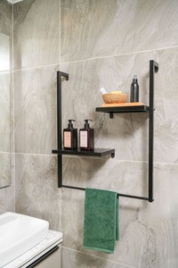 M F INTERNATIONAL EXPORTS Porte-serviettes mural moderne en métal, forme rectangulaire, résistant à la rouille, accessoire de salle de bain, double niveau - Product Image 5