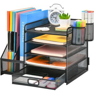 Organizer da Scrivania a 5 Livelli in Rete con Portadocumenti, 2 Portapenne, Vassoio Porta Lettere e Cassetto - Product Image 1