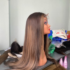 Perruque Lace Frontale Brésilienne Remy 100% Cheveux Naturels Châtain Clair, Densité 130-150, Pré-Pluckée, Lisse, pour Bonnets Lace de Petite Taille - Meilleures Ventes - Product Image 1