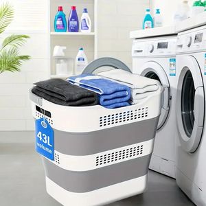 43L Có Thể Gập Lại Nhựa Giặt <span class=keywords><strong>Hamper</strong></span> 11.5 Gallon Tiết Kiệm Không Gian Bền Organizer Xử Lý <span class=keywords><strong>Pop</strong></span>-up Lưu Trữ Bin Cho Quần Áo Đồ Chơi - Product Image 2