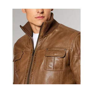Blouson aviateur en cuir d'agneau marron pour homme, respirant, style Desert Voyager, intérieur chaud, design intemporel, haute qualité - Product Image 4