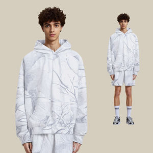 Sweat à capuche pour homme de haute qualité, 100% coton, sans cordon, logo personnalisé sur le devant, camouflage surdimensionné, molleton épais, poids lourd - Product Image 2