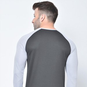 2026 Men's Long Sleeve <b>Raglan</b> <b>T</b>-<b>Shirt</b> Solid Color Knitted O-Neck Quick Dry Slim Fit Sporty Gray and Light Gray - Product Image 4