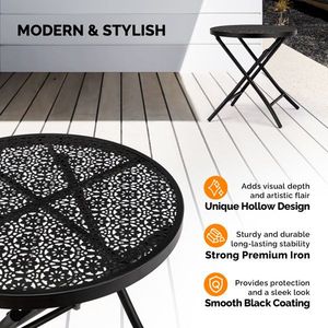 18-Inch Metal Steel <b>Folding</b> Patio Side <b>Table</b> Round <b>Coffee</b> <b>Table</b> with Flower Cutouts for Yard Balcony Garden Outdoor Furniture - Product Image 2