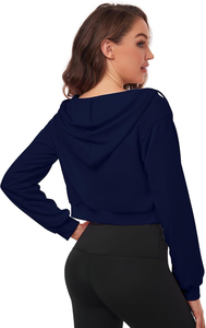 Sudadera con Capucha Azul Marino para Mujer, de Forro Polar, Manga Larga, Corta, con Estampado Geométrico, Antiencogimiento, Transpirable, de Poliéster, Informal - Product Image 3