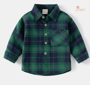 Chemise en flanelle pour garçons, décontractée, à carreaux, 100% coton, respirante, écologique, manches longues, avec poche, bébé, tout-petit - Product Image 1