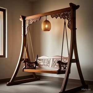 Columpio de Madera Maciza Tallada a Mano con Follaje Decorativo, Estilo Maharaja, para Sala de Estar - Product Image 1