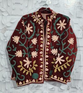 Embroidered Velvet Suzani Bomber Jacket | Boho Floral Design | Winter <b>Quilted</b> Breathable 100% Cotton Coat | Gift Her | Festive - Product Image 4
