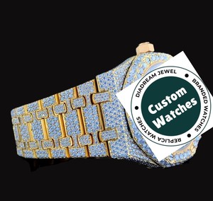 Reloj de Pulsera de Cuarzo para Hombre, con Esfera Negra Cronógrafo Hecha a Mano, Totalmente Adornada con Diamantes Moissanite, Movimiento de Cuarzo, 41 mm - Product Image 3