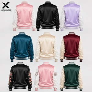 Veste universitaire en satin et souvenir pour femme X Sports City, manches longues, col rabattu, fermeture boutonnée, vêtement d'automne, plusieurs couleurs - Product Image 2