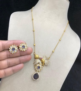Collier et boucles d'oreilles en laiton de qualité supérieure, style antique polonais, avec pierres CZ AD, pour femmes et filles. - Product Image 3