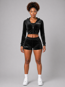 Conjunto de Chándal de Terciopelo Personalizado para Mujer, Sudadera con Cremallera y Pantalones Cortos, Ropa Casual para Descansar, Fabricante y Proveedor Mayorista OEM - Product Image 4