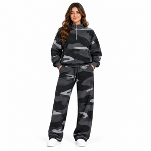 Ensemble deux pièces pour femmes, automne-hiver, sweat-shirt + pantalon, polaire épaisse, tenues chaudes, vêtements décontractés pour femmes, ensembles de survêtements de couleur unie - Product Image 1