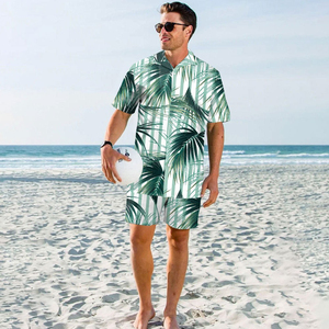 Conjunto de Camisa y Pantalones Cortos Deportivos con Estampado 3D para Hombre, Estilo Hawaiano, para Vacaciones - Product Image 1