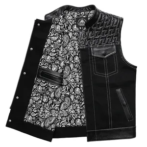 Chaleco de Cuero para Motocicleta Estilo Guruna Club, Chaqueta sin Mangas de Cuero Vacuno con Parches de Mezclilla para Hombre, Estilo Anarchy Biker, Guruna Z Industry All - Product Image 3