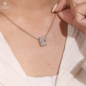 Women's Radiant Cut Lab Grown Diamond <b>Pendant</b> 2-4CT IGI Certified Classic Trendy Wedding Party 14K <b>Solid</b> Yellow <b>Gold</b> <b>Pendant</b> - Product Image 2