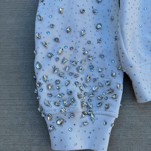 Sweat-shirt à capuche en coton molletonné pour homme avec strass, design orné de cristaux, capuche réglable, vêtement décontracté - Product Image 5