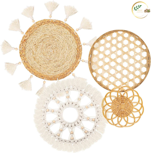 Étagère murale verticale en jute naturelle écologique, motif floral, artisanat décoratif tissé à la main, style Art Déco, pour appartement et salon - Product Image 3