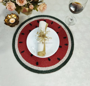 Watermelon Slice Beaded Placemat Round Fruit Table <b>Mat</b> Seed Bead Dining Decor Summer Kitchen Charger <b>Plate</b> Gift - Product Image 5