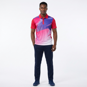 Men's Sporty Geometric Print Short Sleeve <b>Polo</b> <b>Shirt</b> Quick Dry Knitted Polyester Red Blue <b>Pink</b> Gradient Design - Product Image 4