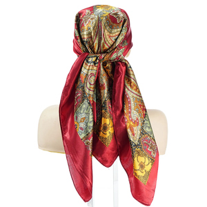 Silk <b>Square</b> <b>Scarf</b> Floral Print Headwrap Multifunctional for Women 90x90cm Party Ethnic Four Seasons Use Breathable Quick Dry - Product Image 2