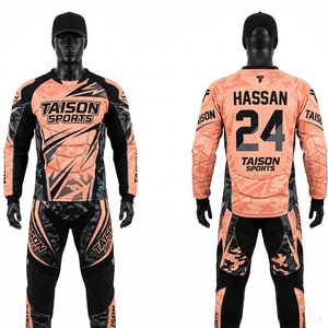 Camiseta de paintball premium de poliéster de malla de 180 GSM para hombre, transpirable, color melocotón, negro, con panel de camuflaje y logotipo sublimado. - Product Image 1