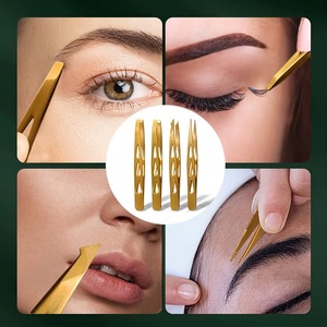 Juego de 4 Pinzas para Cejas de Acero Inoxidable Dorado con Puntas Rectas y Inclinadas para Dar Forma a las Cejas, Cuatro Piezas para una Depilación Precisa - Product Image 4