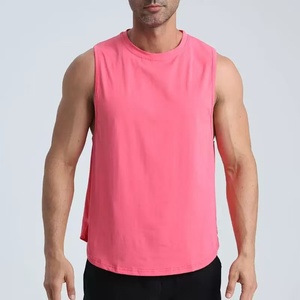 Camiseta sin mangas de punto para hombre, color sólido, cuello redondo, estilo casual, color canela con ribete oscuro - Product Image 4