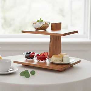 Eco-Friendly Wood Cake Stand Teak Snack Side Table Adjustable Height for Sofa Bed <b>Small</b> Spaces - Product Image 3