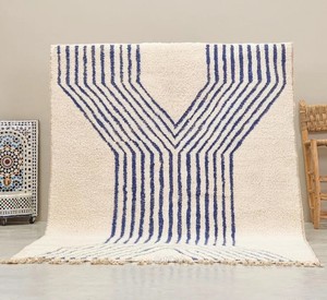 Tapis Beni Ourain 100% laine noué à la main – Tapis berbère marocain géométrique shaggy fait main, taille personnalisée, vente en gros - Product Image 5