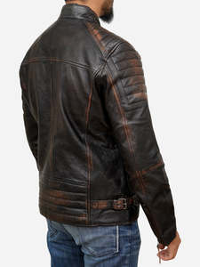 Men's Distressed Brown Leather Moto Cafe <b>Racer</b> <b>Jacket</b> Custom Made Racing Riding Motorbike Biker Wear <b>Jackets</b> Male - Product Image 2