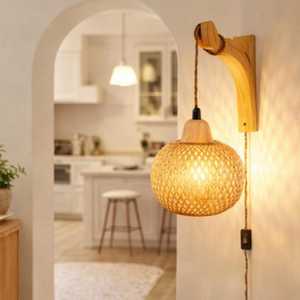 Handwoven Rattan <b>Wall</b> <b>Sconce</b> Boho Bamboo <b>Wall</b> <b>Light</b> Natural Woven Lamp Rustic Home Decor Supplier Manufacturer - Product Image 4