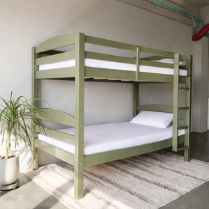 Cama litera minimalista personalizable en verde oliva, muebles de dormitorio de madera personalizados para niños - Product Image 1