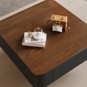 Modern European Design Durable <b>Square</b> Wooden <b>Coffee</b> <b>Table</b> <b>Black</b> Storage Base Rounded Corners Metal Frame for Living Room Office - Product Image 6