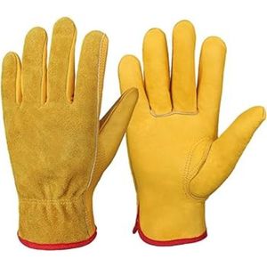 JOLIANE Cowhide Leather <b>Driver</b> <b>Gloves</b> Unlined Heavy Duty Safety Cuff Anti-Cut Anti-Heat 30cm Work <b>Gloves</b> for Welding Gardening - Product Image 1
