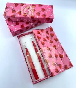 แหนบดัดขนตาปลายแหลมสแตนเลสเคลือบสีแดงแบบรัสเซียนวอลุ่ม 45 องศา/90 องศา พร้อมปลายไฟเบอร์สีเงิน อุปกรณ์เสริมความงาม - Product Image 5
