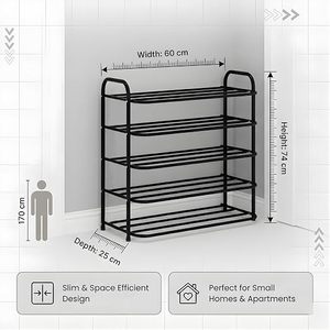 Five Tier Metal <b>Shoe</b> Rack <b>Storage</b> Holder Standing Type Modern Design Non-Foldable for <b>Wardrobe</b> Use - Product Image 2