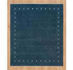 Tapis en laine bleu Gabbeh, bordure ivoire minimaliste, tapis fait main en laine de Nouvelle-Zélande, tapis de couleur terre pour la décoration de la maison - Product Image 1