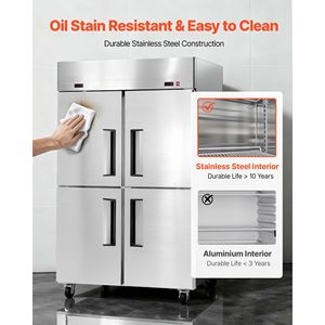 Attrezzatura di Refrigerazione per Cucine Commerciali, Frigorifero/Congelatore Verticale in Acciaio Inox da 48" con 4 Porte, 31 Piedi Cubi, Sbrinamento Automatico - Product Image 6