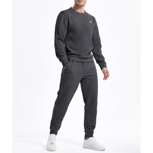 Survêtement gris foncé pour homme, sweat-shirt à col rond, pantalon de jogging long, couleur unie, coupe décontractée, vêtements d'automne - Product Image 1