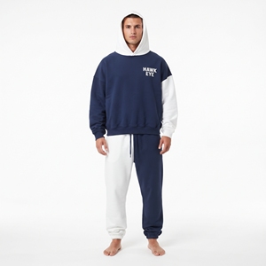 Ensemble décontracté pour homme personnalisé en molleton 100% coton, deux tons, avec sweat à capuche oversize à épaules tombantes et pantalon de jogging, à blocs de couleur contrastants - Product Image 6