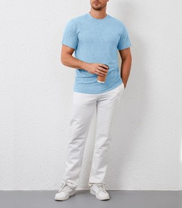 T-shirt décontracté en coton pour homme, col rond, manches courtes, coupe classique, respirant, en jersey doux, vêtement vierge personnalisable, vente en gros - Product Image 4