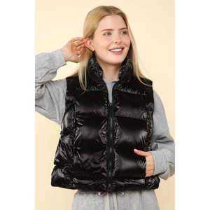 Very J Shiny Metallic Zip-Up Gilet matelassé pour femme Gilet élégant avec fermeture éclair - Product Image 3