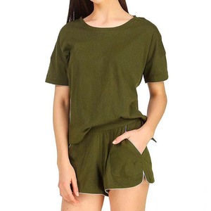 Vêtements en coton pour femmes, ensemble deux pièces, couleur unie, t-shirts et shorts surdimensionnés, ensembles deux pièces d'été MADE BY HS - Product Image 1