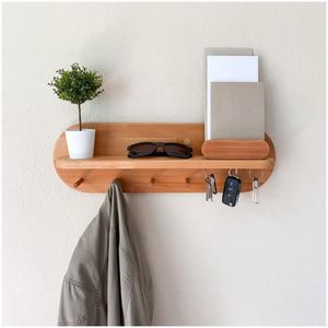 Premium Natural Wooden <b>Key</b> Holder with 6 Heavy Duty Hooks Wall Mounted <b>Key</b> <b>Hanger</b> for Living Room Hallway Office - Product Image 3