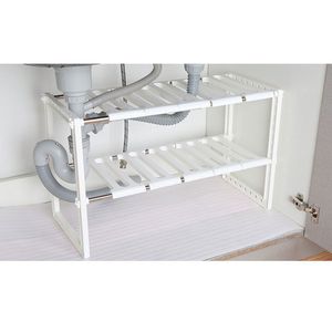 Organizzatore da Cucina a 2 Livelli Sottopensile Espandibile con Scolapiatti e Ripiano Portaoggetti per Lavello - Product Image 2
